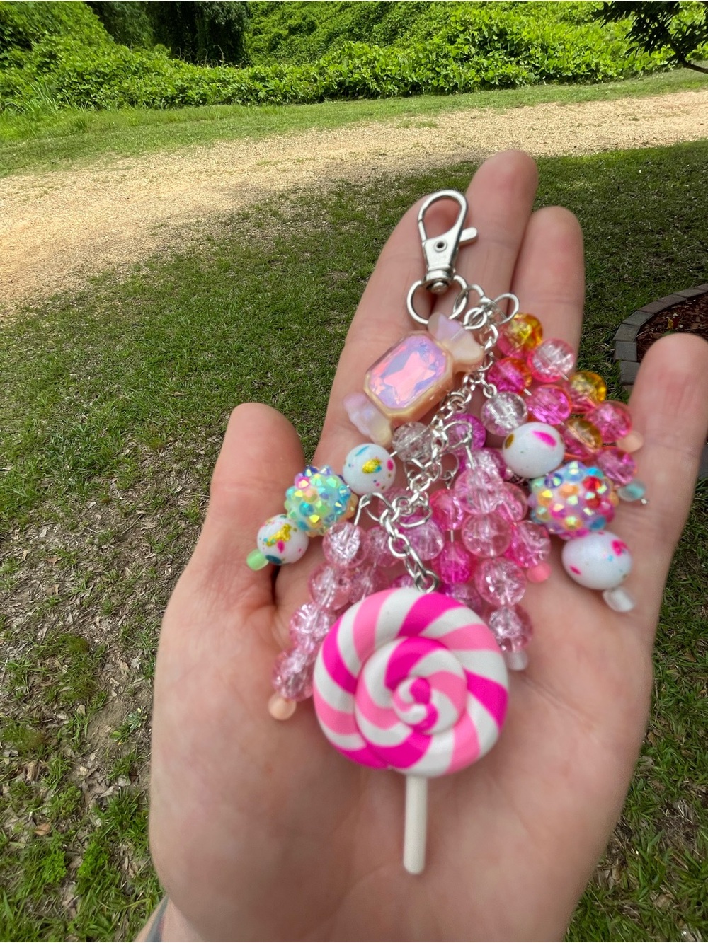 Pink Candy Lollipop Charm Bag Keychain